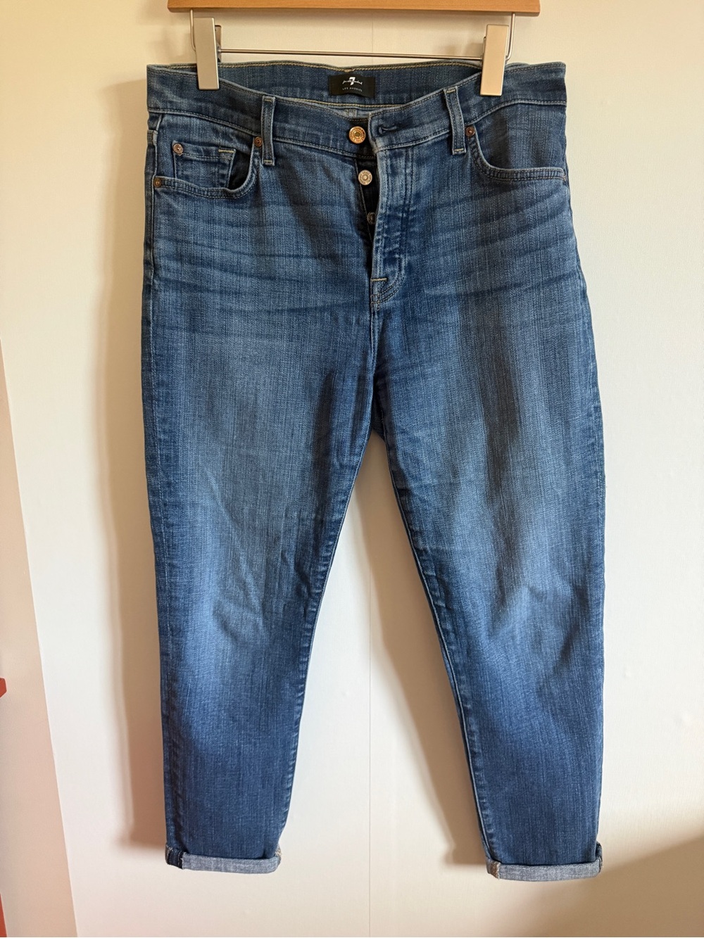 7 For All Mankind Josefina Boyfriend Jeans Cropped Medium Wash 28